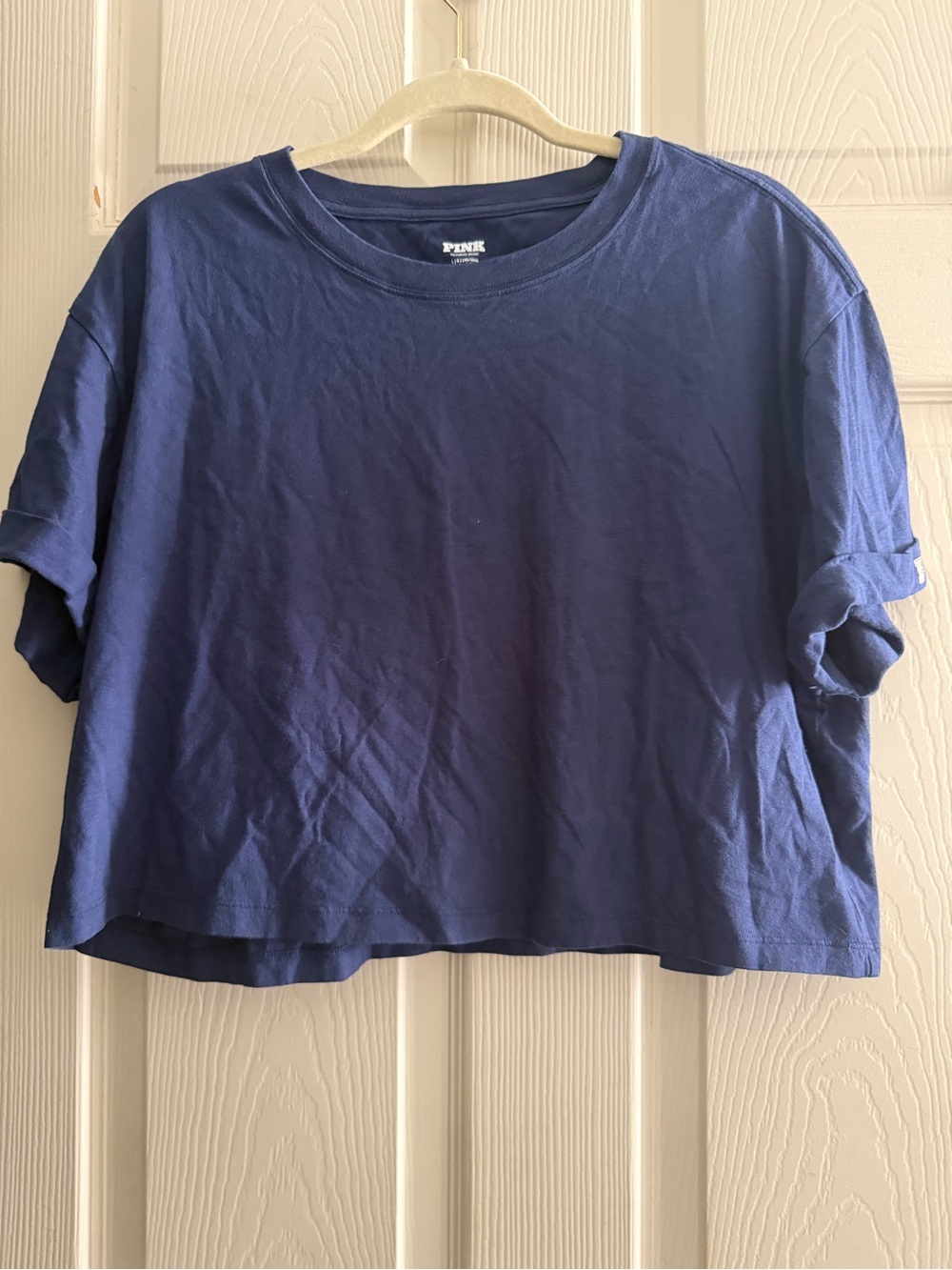PINK Victoria's Secret Navy Cropped Crewneck Tee